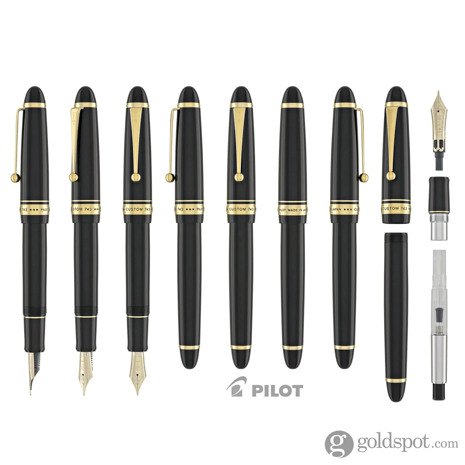 Pilot Custom 743 Fountain Pen in Black with Gold trim - 14kt Gold - Image 11