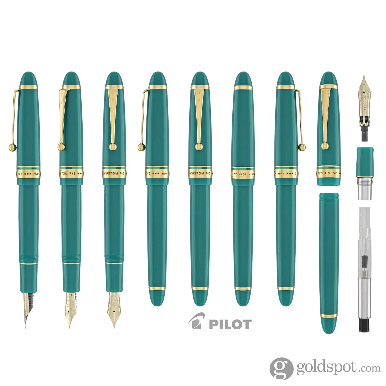 Pilot Custom 743 Fountain Pen in Verdigris (Green) - 14K Gold - Image 8