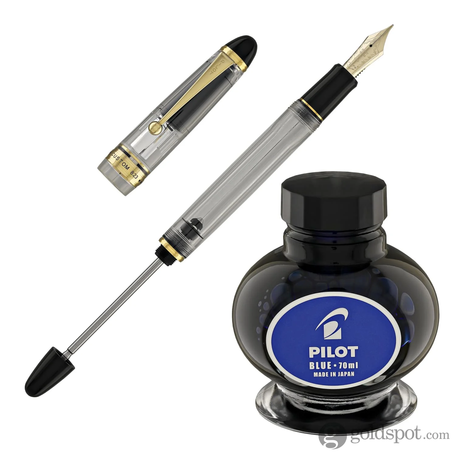 Pilot Custom 823 Fountain Pen in Clear with Gold Trim - 14K Gold - Image 7
