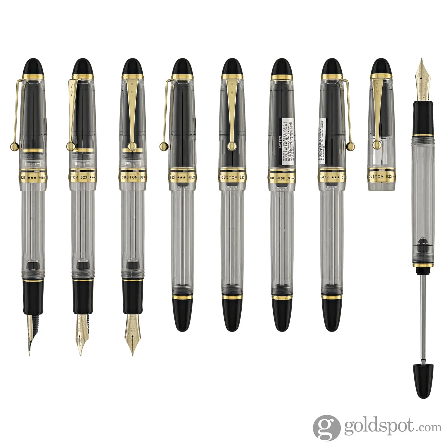 Pilot Custom 823 Fountain Pen in Clear with Gold Trim - 14K Gold - Image 8