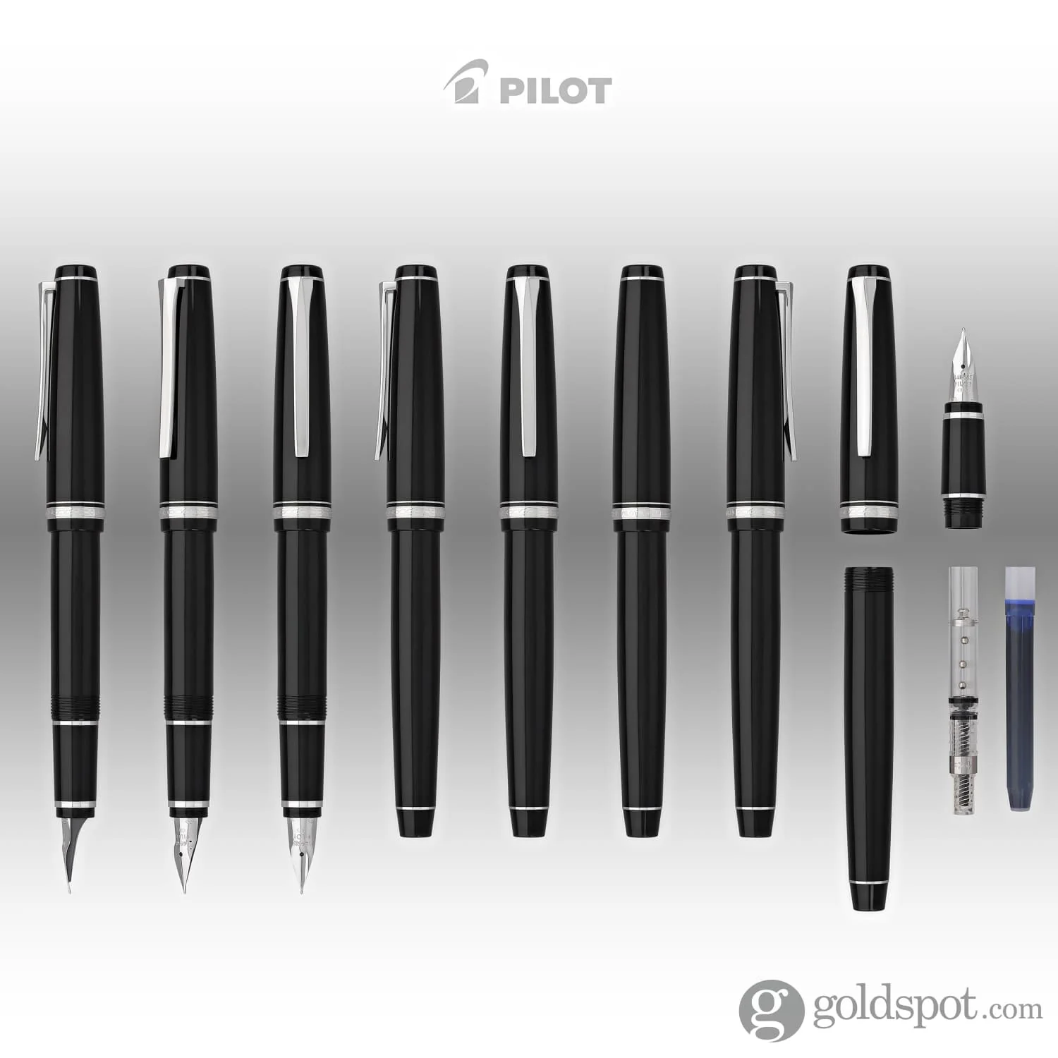 Pilot Falcon Fountain Pen in Black & Rhodium - Soft Flexible - Image 8