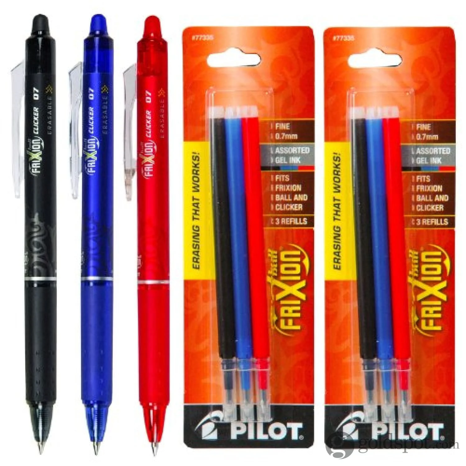 Pilot FriXion Clicker Erasable Gel Pens in Black, Blue & Red - Fine Point - Pack of 3 - Image 6