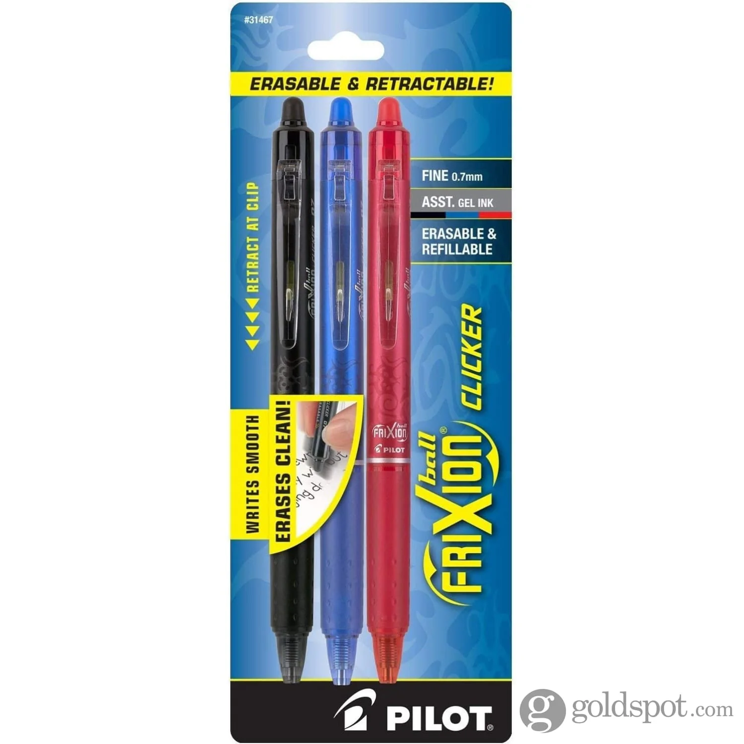 Pilot FriXion Clicker Erasable Gel Pens in Black, Blue & Red - Fine Point - Pack of 3 - Image 7
