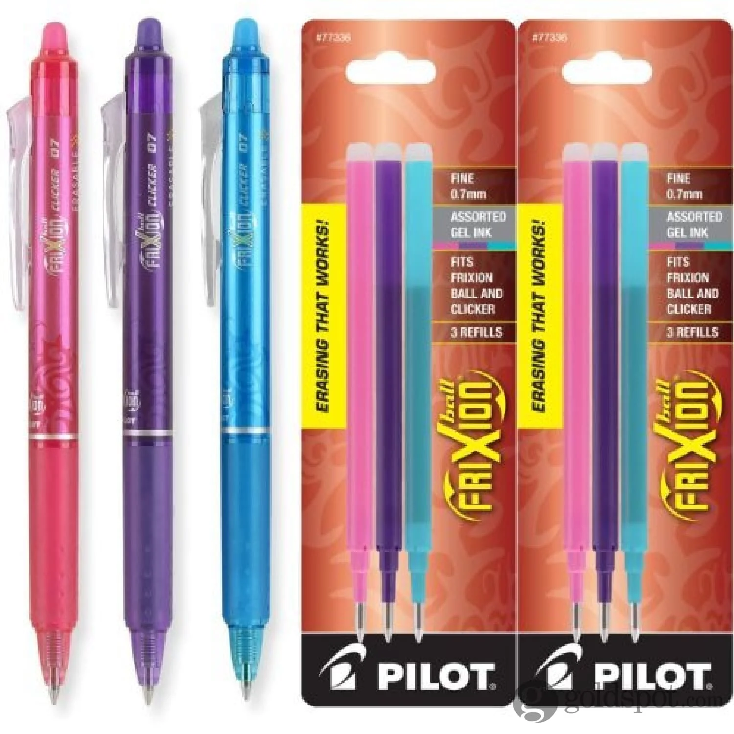 Pilot FriXion Clicker Erasable Gel Pens in Pink, Purple, & Turquoise - Fine Point - Pack of 3 - Image 3