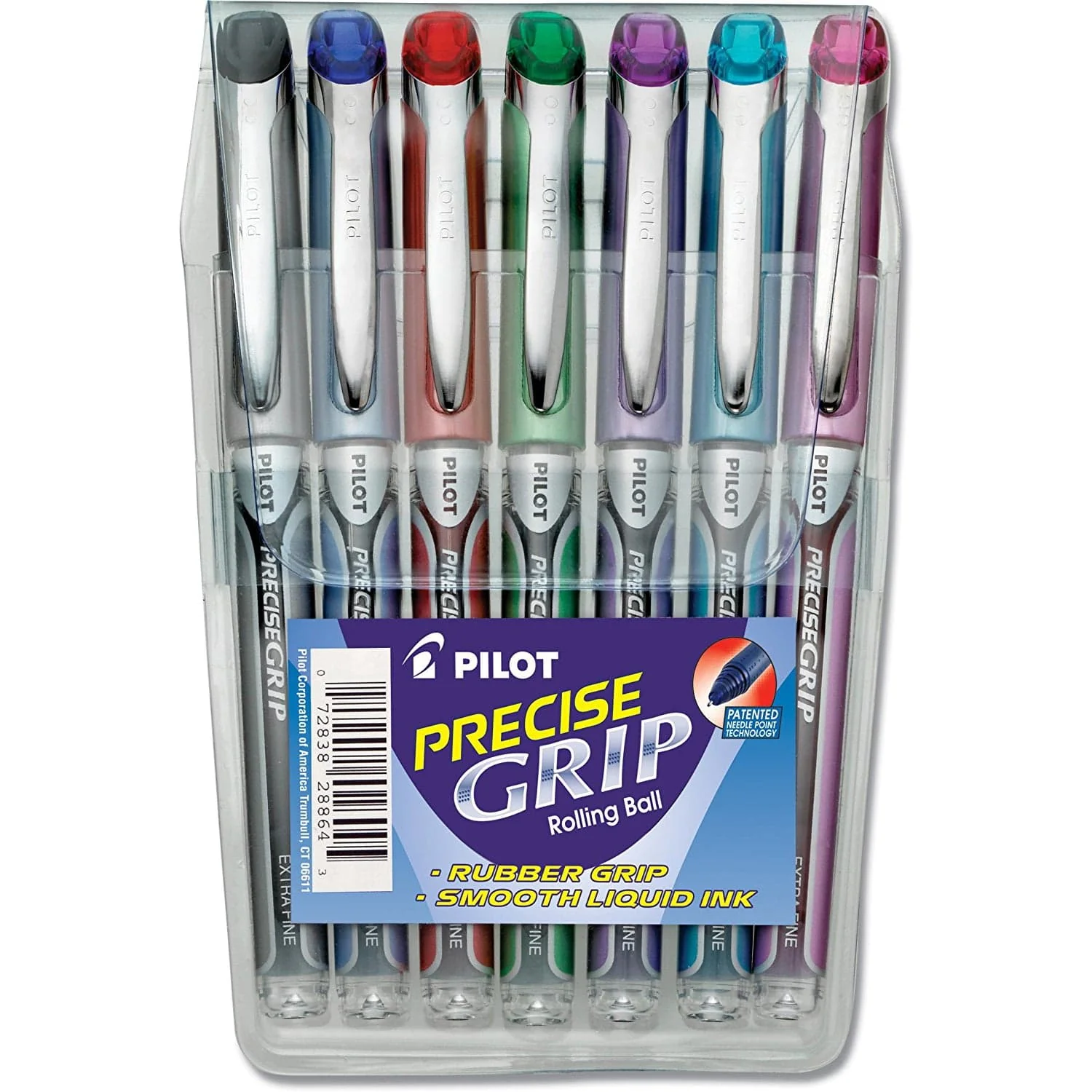 Pilot Precise Grip Rollerball Pens in Assorted Colors - Extra Fine Point - Pack of 7