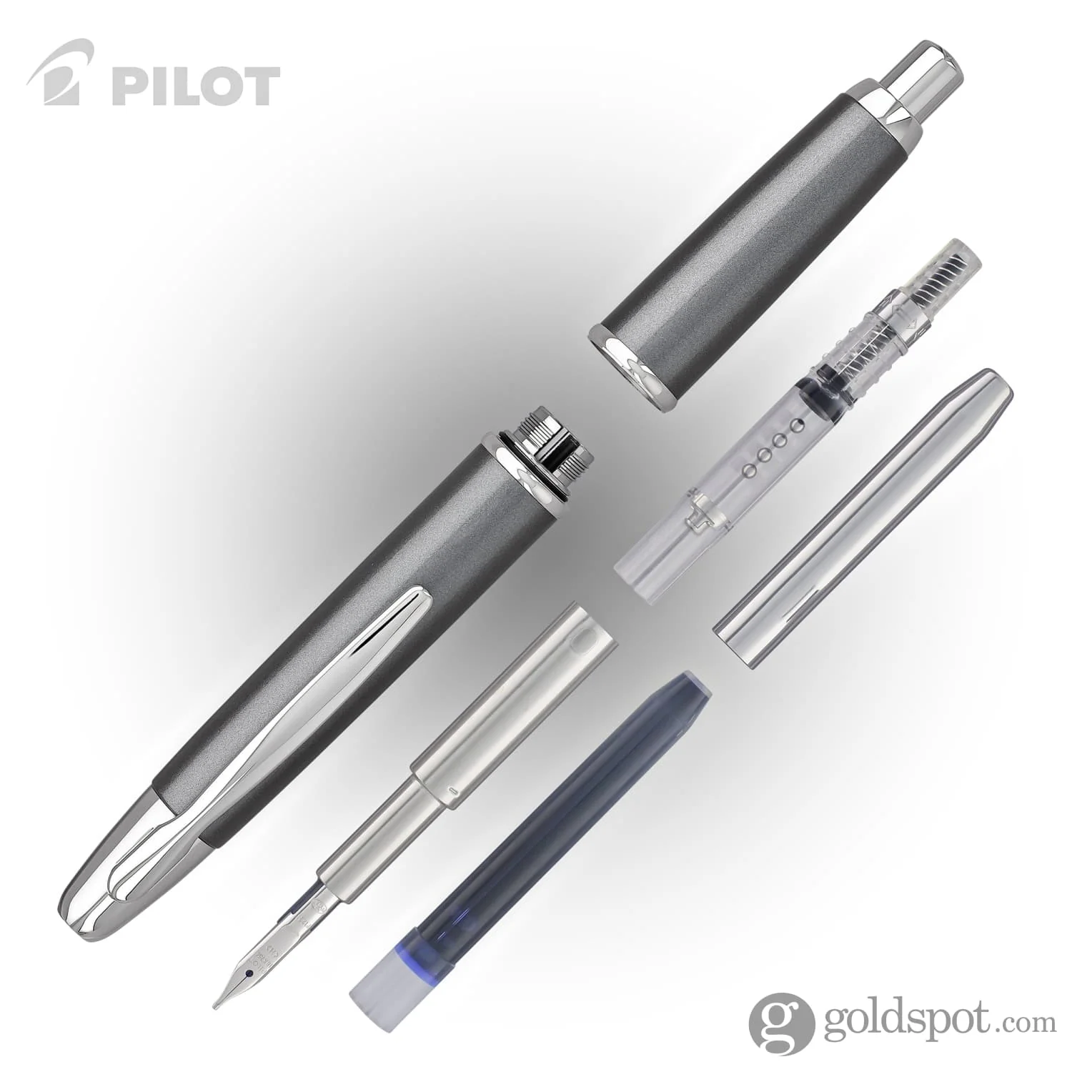 Pilot Vanishing Point Fountain Pen in Gunmetal Gray & Rhodium - 18K Gold - Image 6