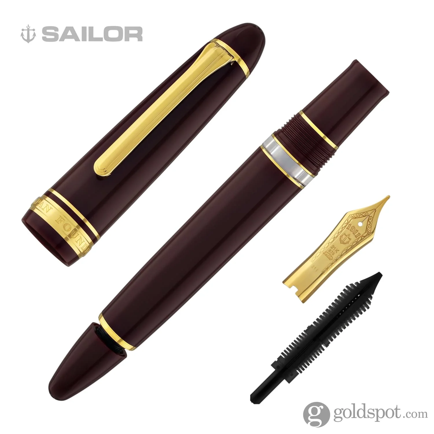 Sailor 1911 Large Realo Fountain Pen in Maroon with Gold Trim - 21K Gold - Image 7