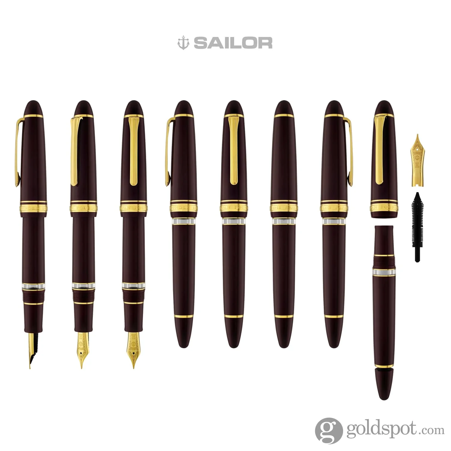 Sailor 1911 Large Realo Fountain Pen in Maroon with Gold Trim - 21K Gold - Image 8