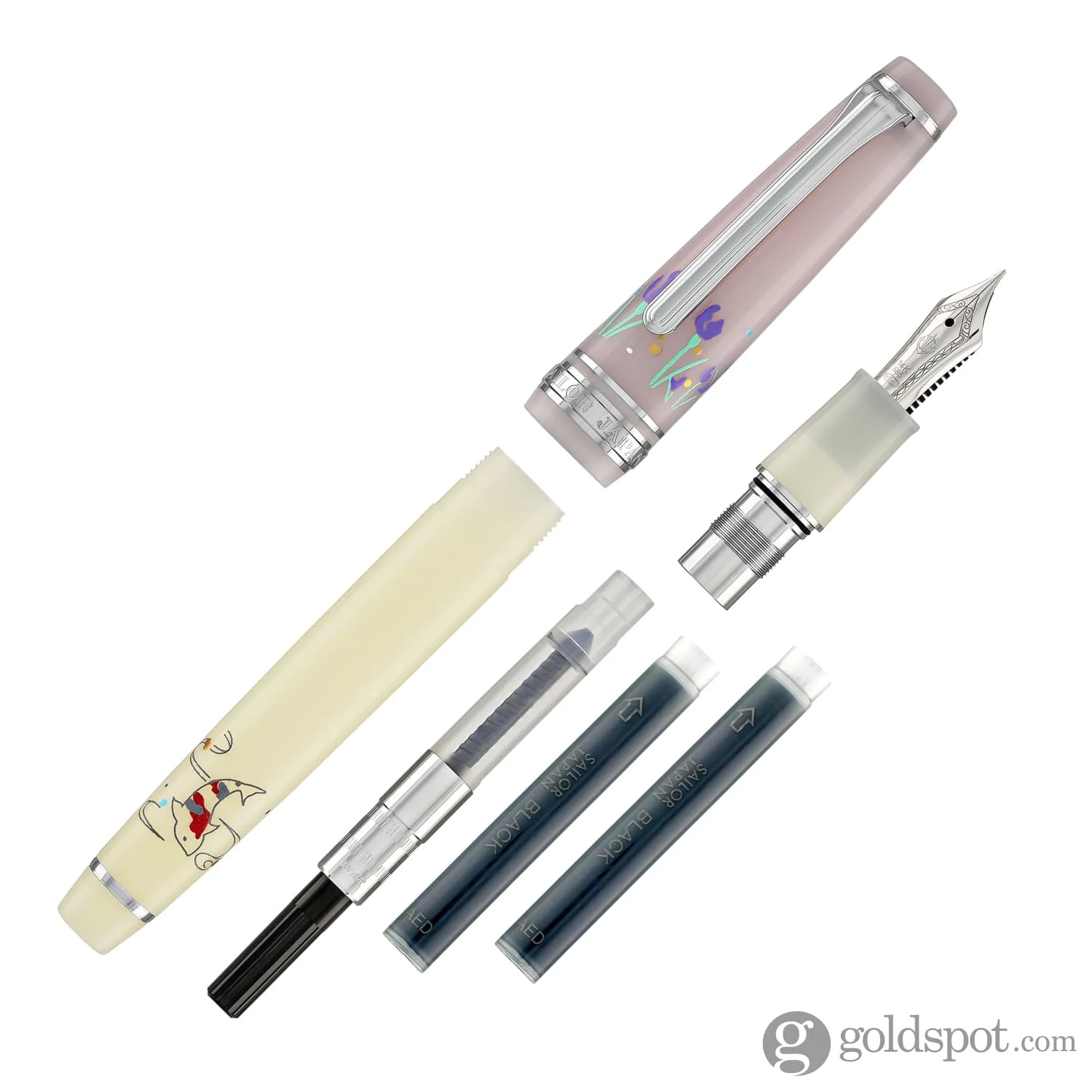 Sailor Professional Gear Slim 'Princess Raden' Fountain Pen in Princess Shirotae with Silver Trim - 14K Gold - Image 7