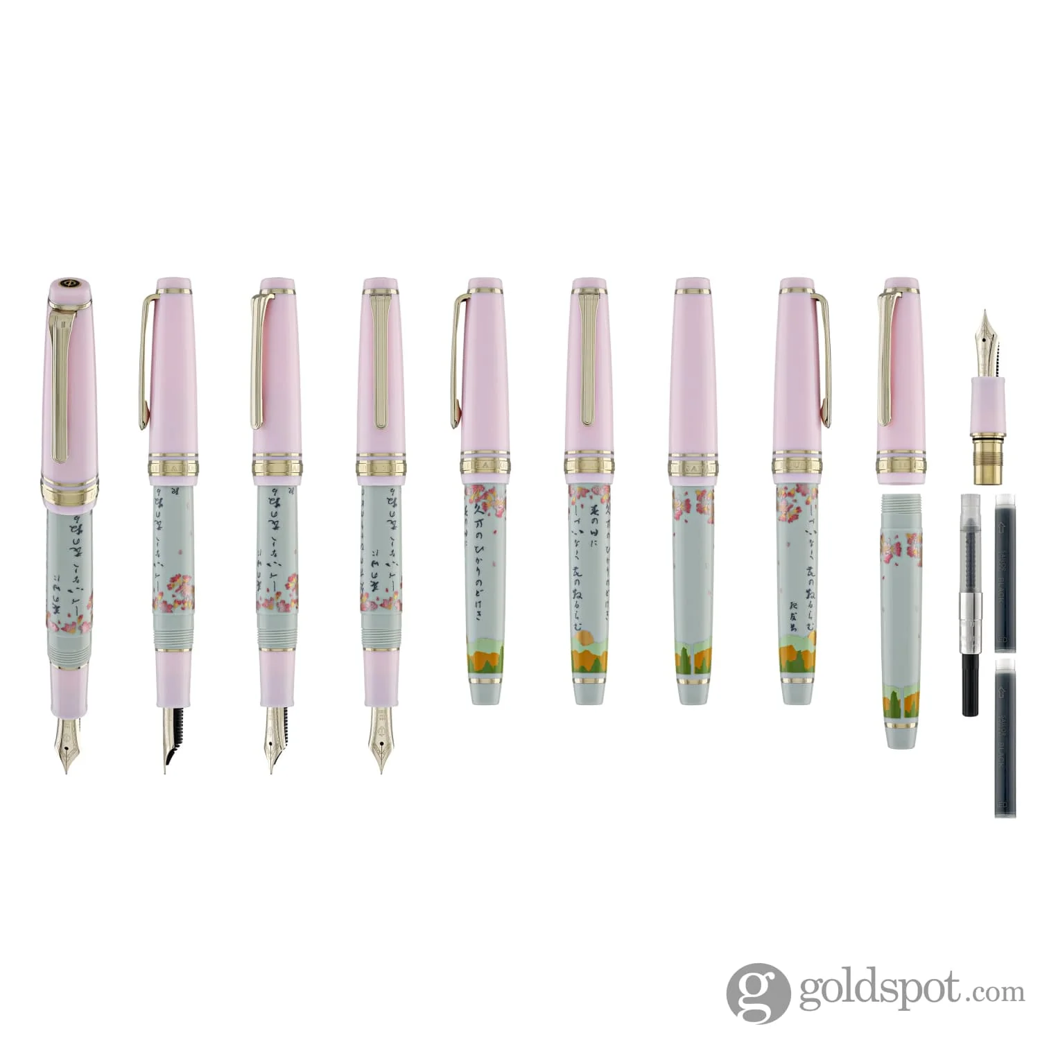 Sailor Professional Gear Slim Seasonal Waka Poetry Fountain Pen in Spring - 14k Gold - Image 9