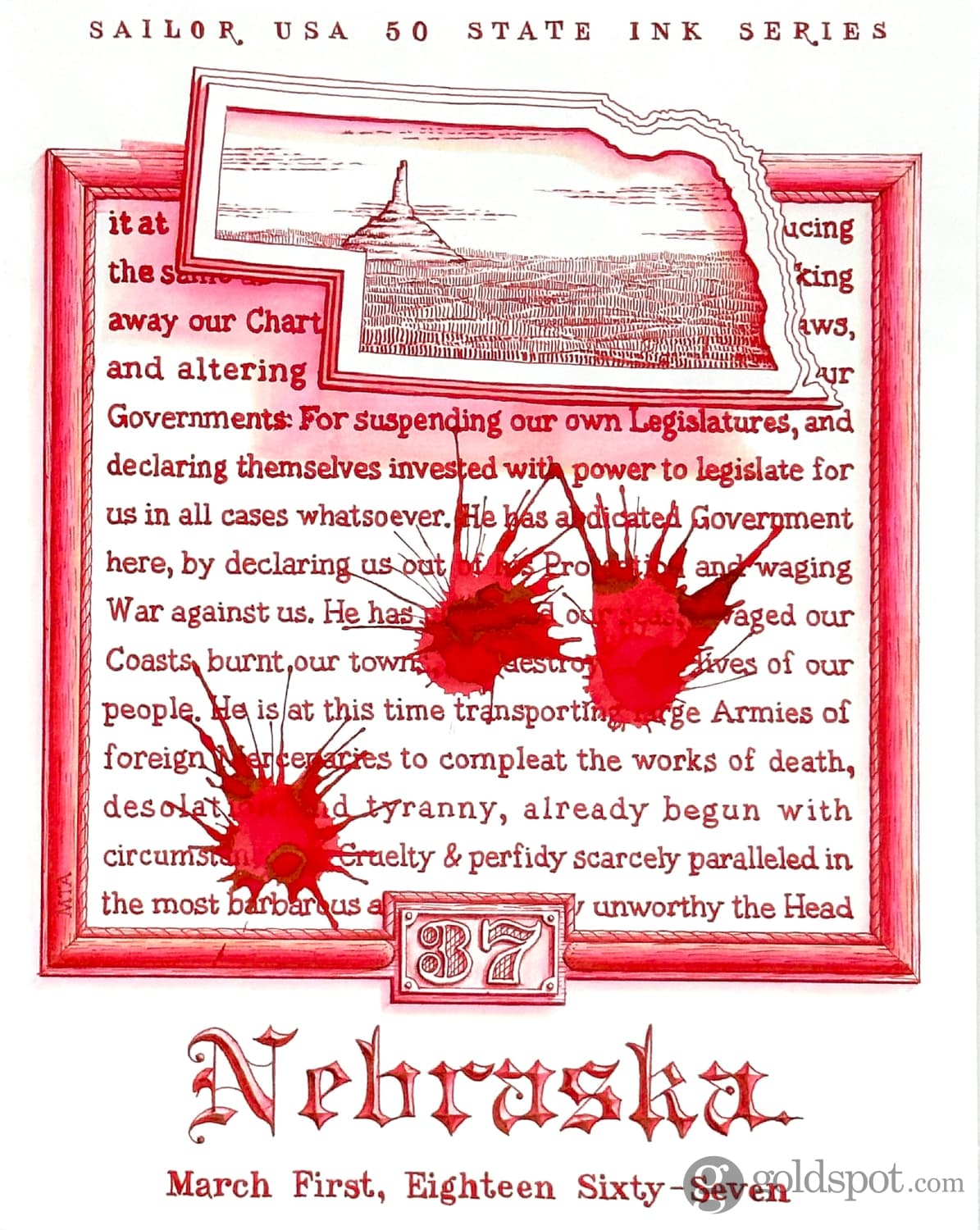Sailor USA State Bottled Ink in Nebraska (Red) - 20 mL - Image 4