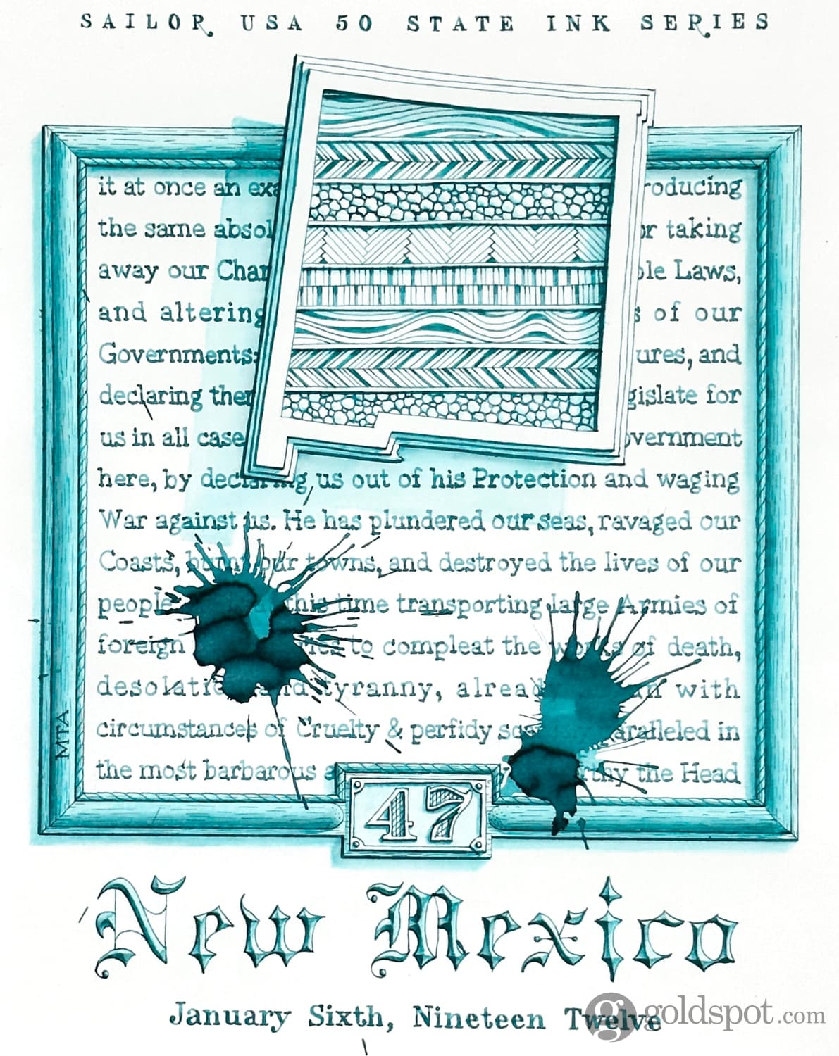 Sailor USA State Bottled Ink in New Mexico (Turquoise Blue) - 20 mL - Image 2