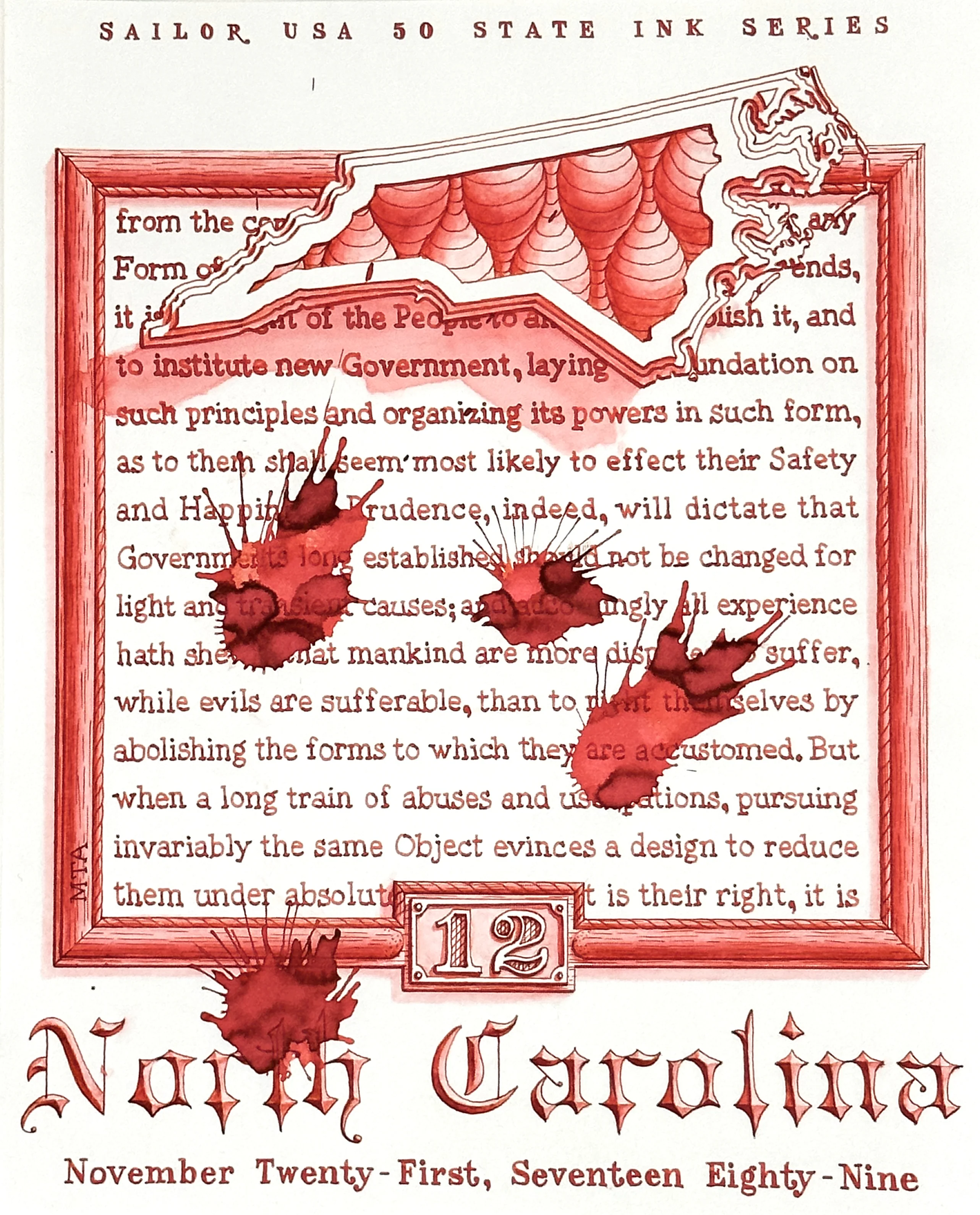 Sailor USA State Bottled Ink in North Carolina (Strawberry Red) - 20 mL - Image 3