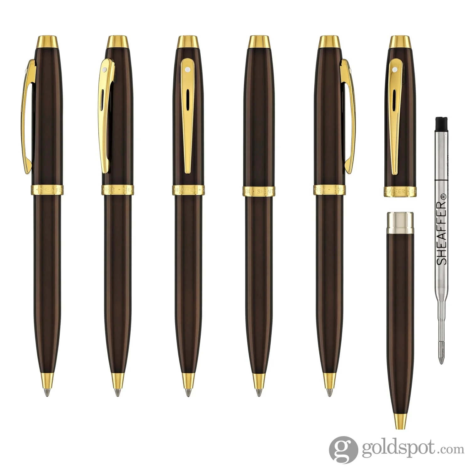 Sheaffer 100 Ballpoint Pen in Coffee Brown with PVD Gold Trim - Image 6