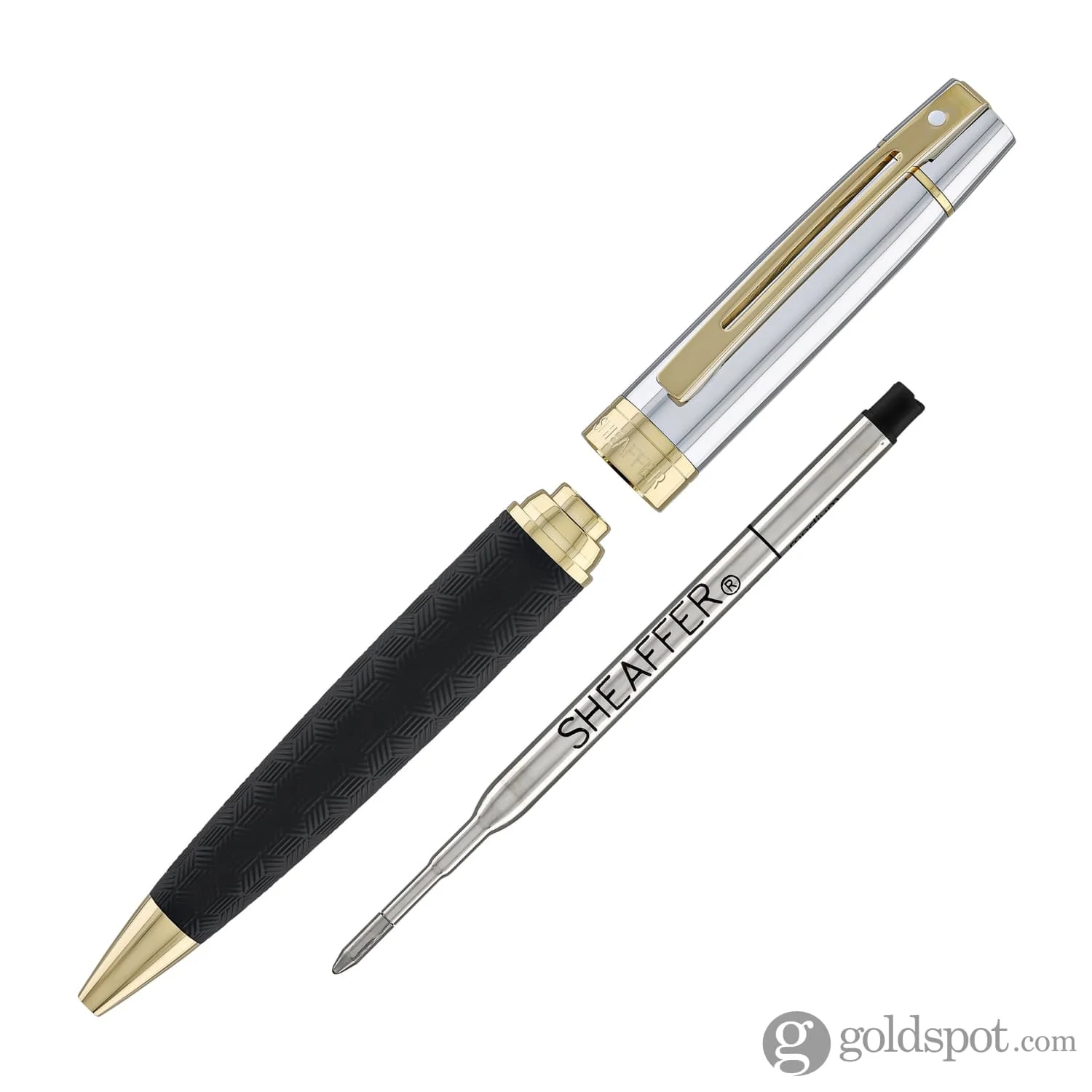 Sheaffer 300 Ballpoint Pen in Matte Black Shiny Chrome Cap with PVD Gold Trim - Image 5