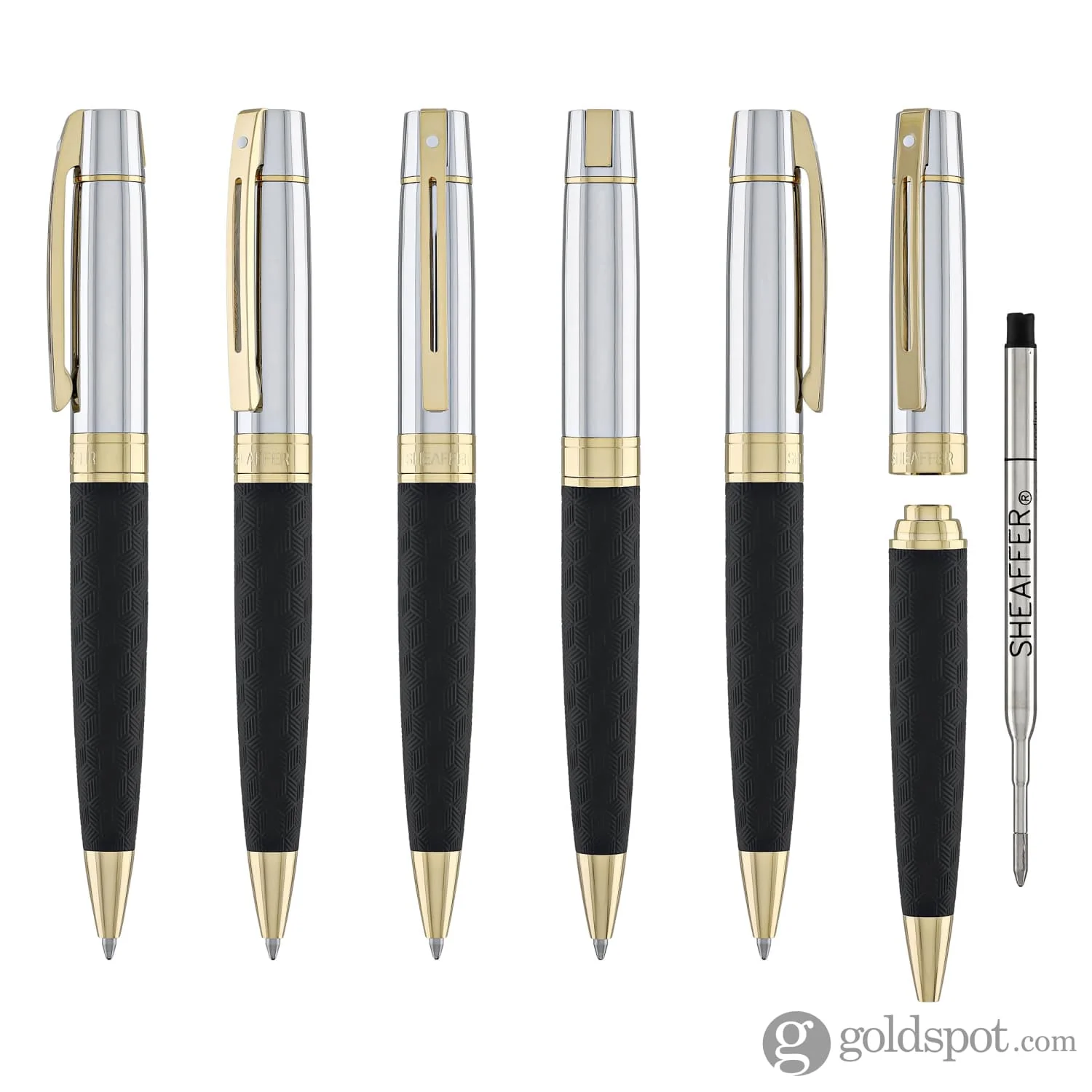 Sheaffer 300 Ballpoint Pen in Matte Black Shiny Chrome Cap with PVD Gold Trim - Image 6