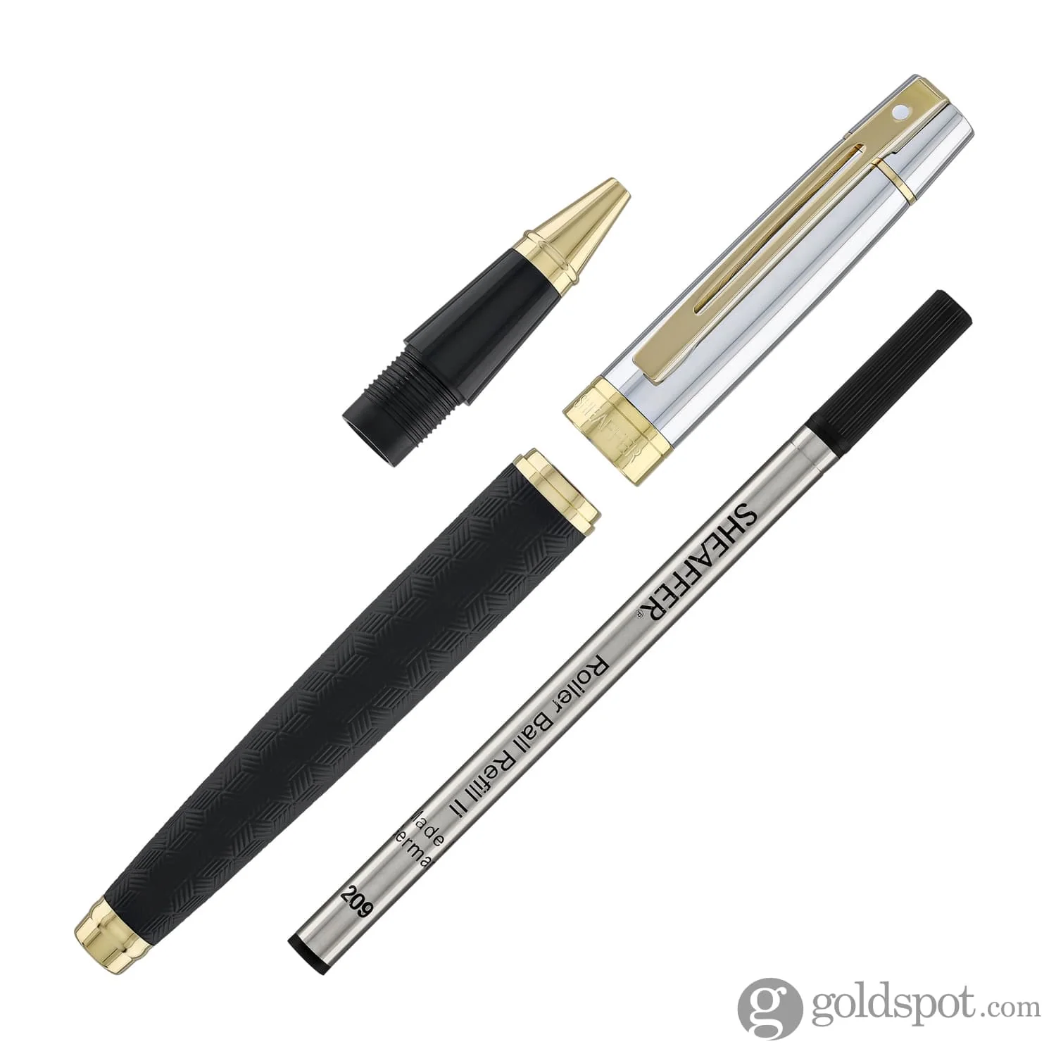 Sheaffer 300 Rollerball Pen in Matte Black Shiny Chrome Cap with PVD Gold Trim - Image 7