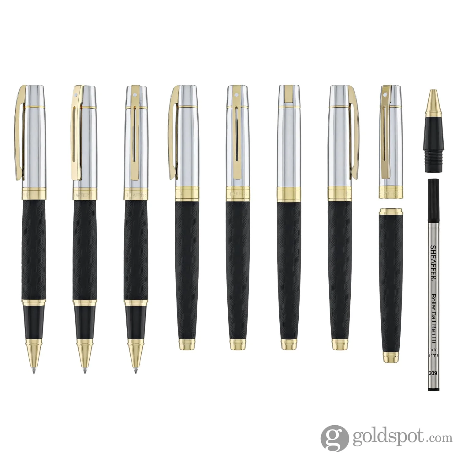 Sheaffer 300 Rollerball Pen in Matte Black Shiny Chrome Cap with PVD Gold Trim - Image 8