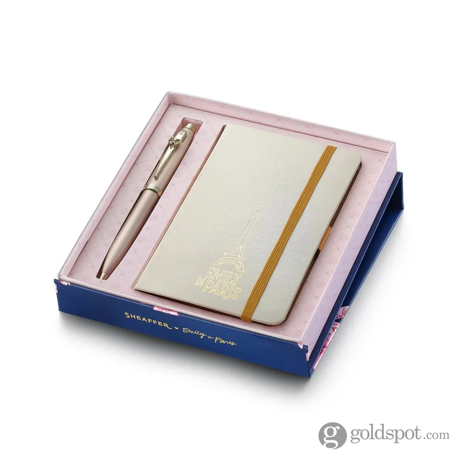 Sheaffer x Emily in Paris 100 Ballpoint Pen in Champagne Gold and A6 Notebook with Embossed Eiffel Tower Set - Image 2