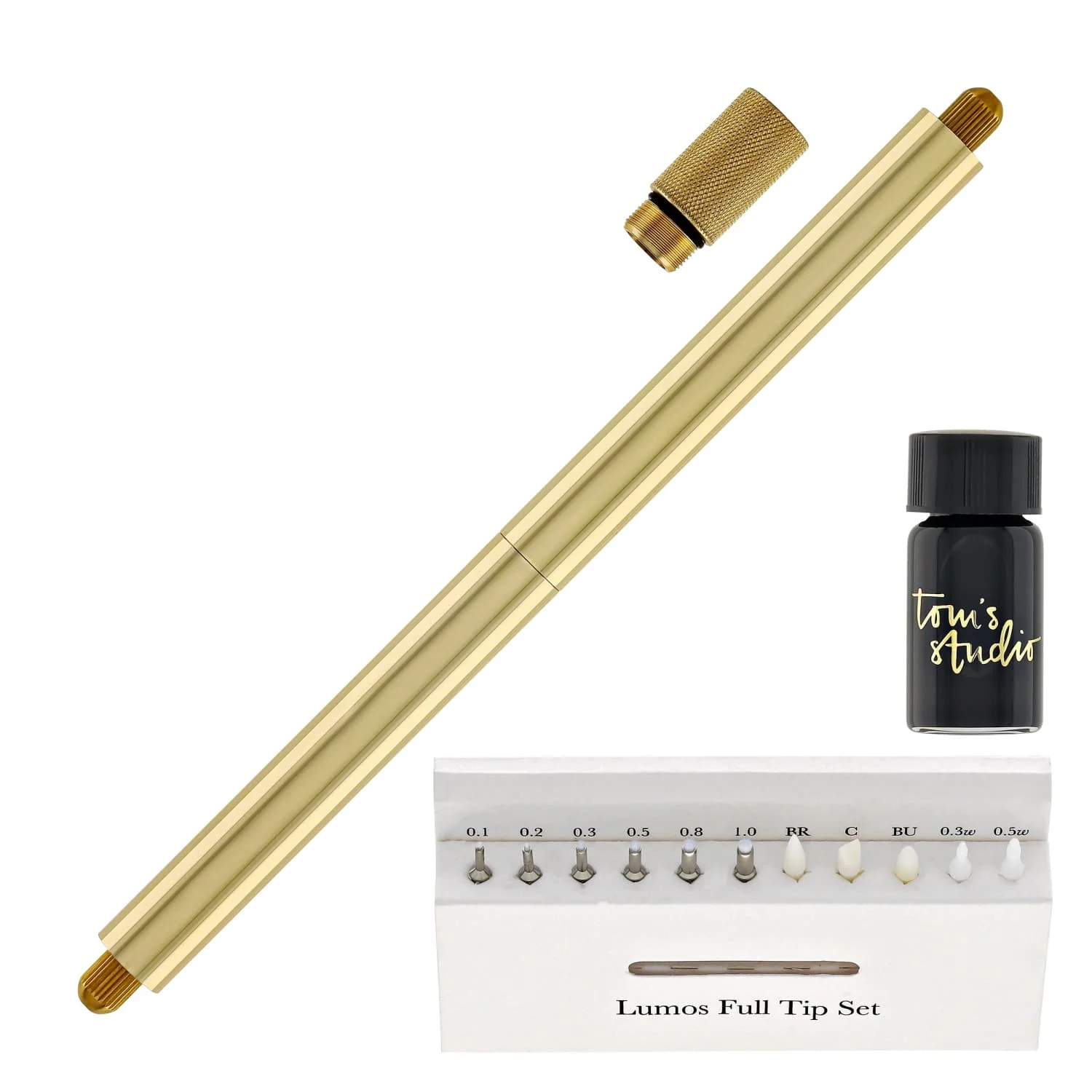 Tom's Studio Lumos Pro Refillable Duo Tip Pen in Brass - Special Edition