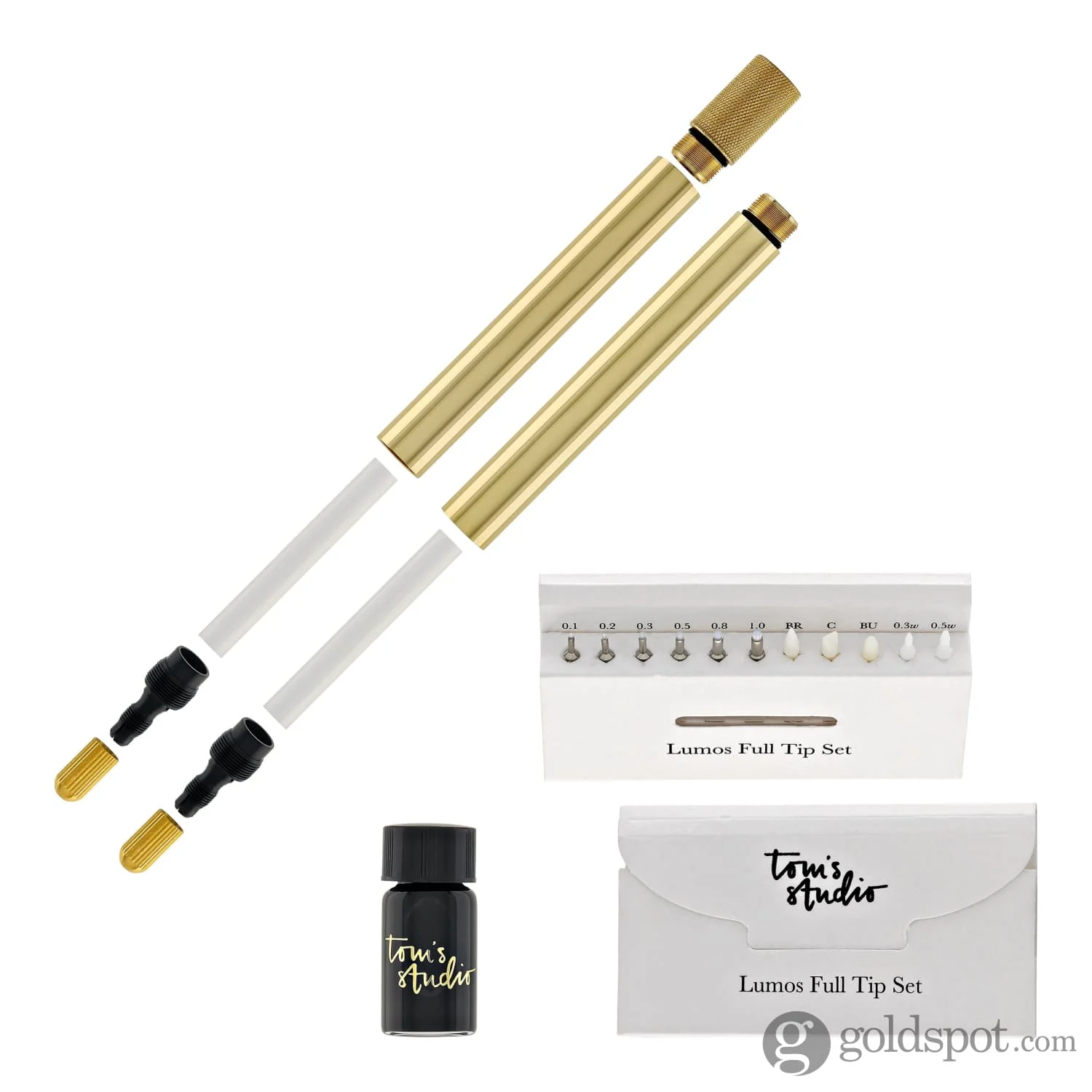 Tom's Studio Lumos Pro Refillable Duo Tip Pen in Brass - Special Edition - Image 3