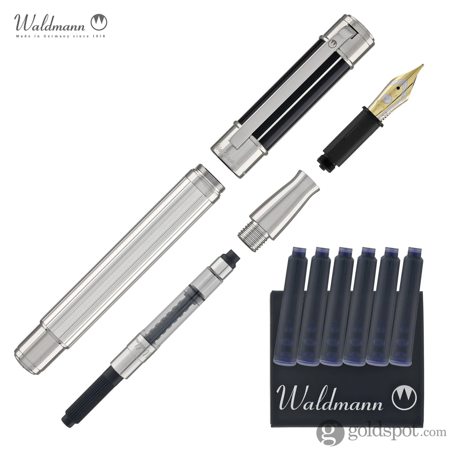 Waldmann Commander 23 Fountain Pen in Sterling Silver and Blue Lacquer, 18kt Gold Nib - Image 7