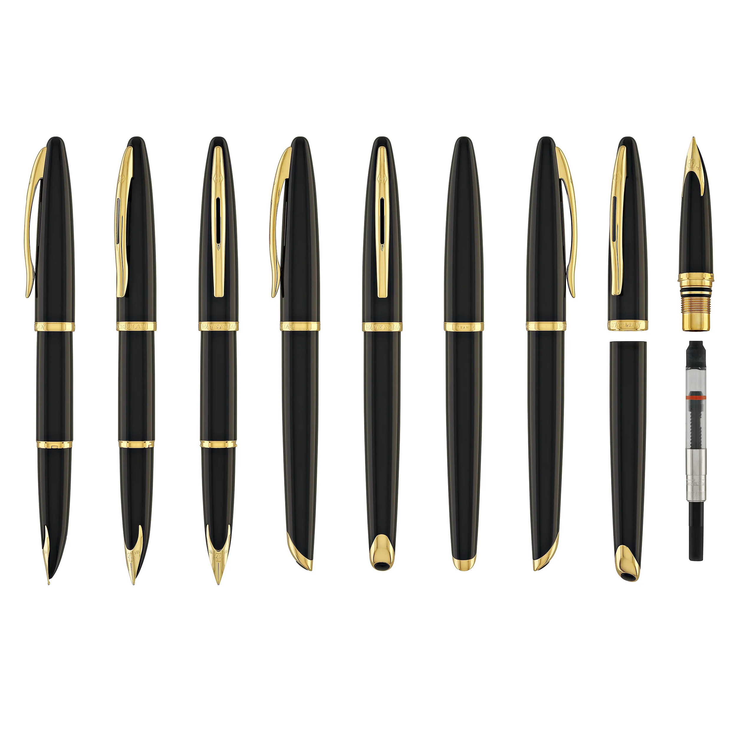 Waterman Carene Fountain Pen in Black Sea with Gold Trim - 18K Gold Medium Point - Image 8