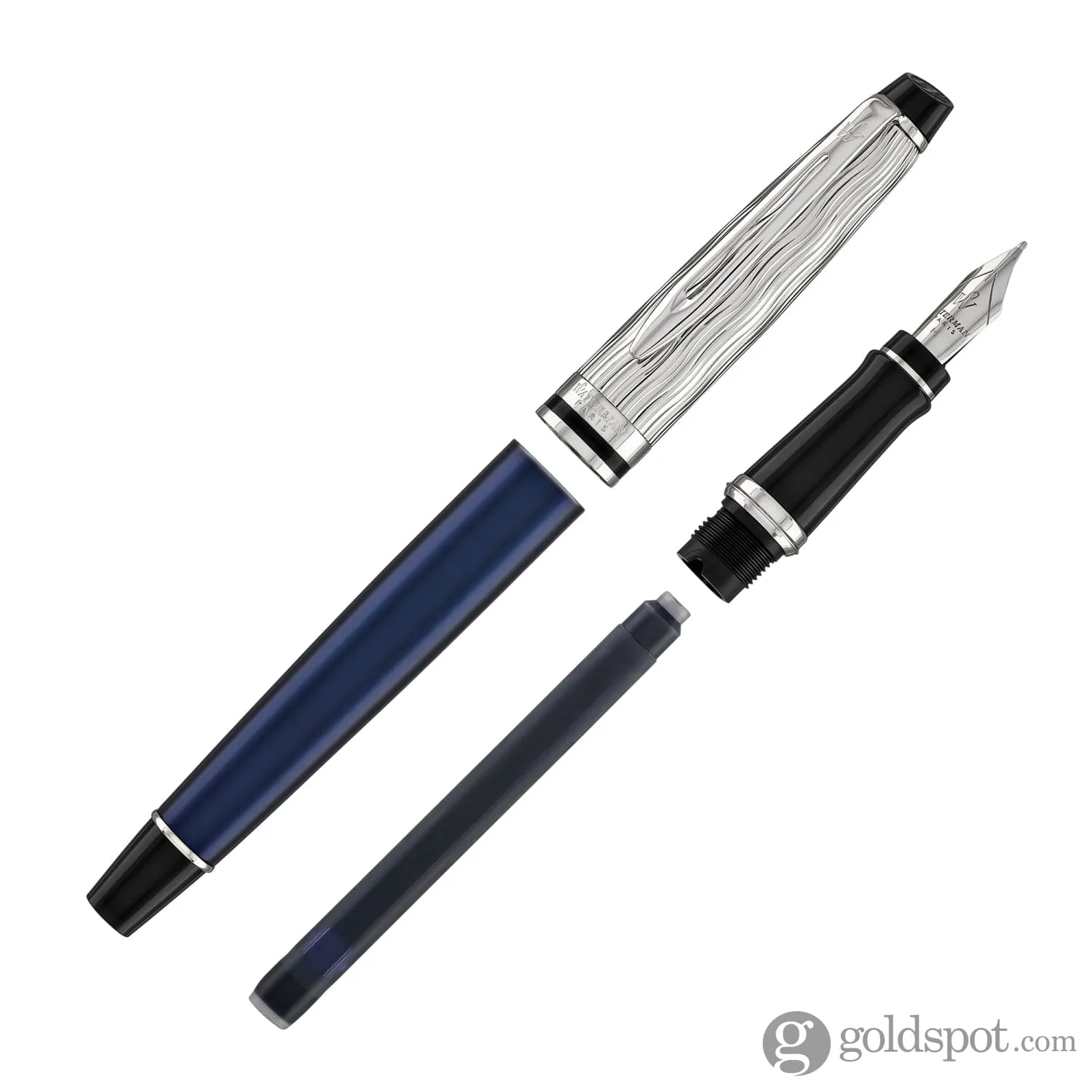 Waterman Expert Deluxe Fountain Pen in Metallic Blue with Chrome Trim - Image 7
