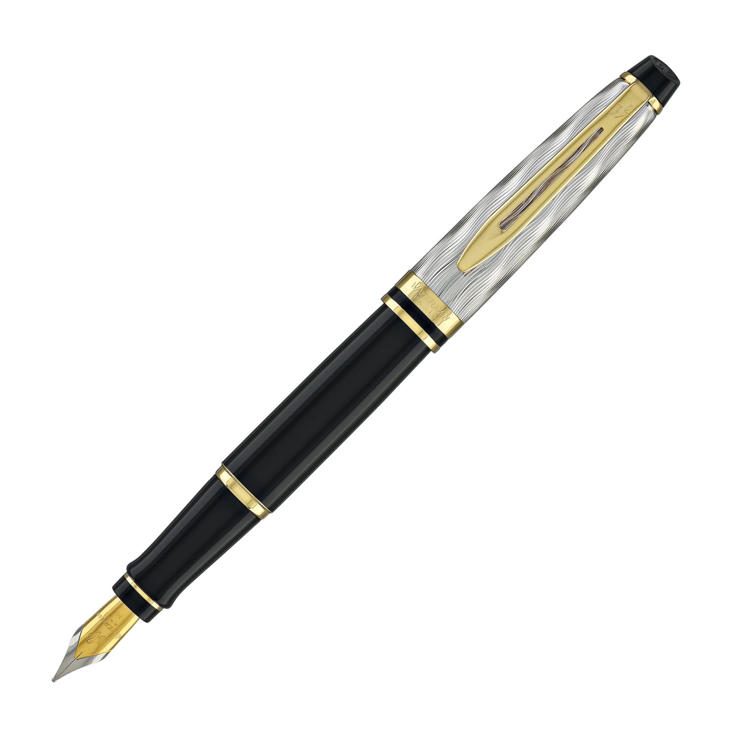 Waterman Expert Deluxe Fountain Pen Reflections of Paris in Black with Gold Trim - Medium Point