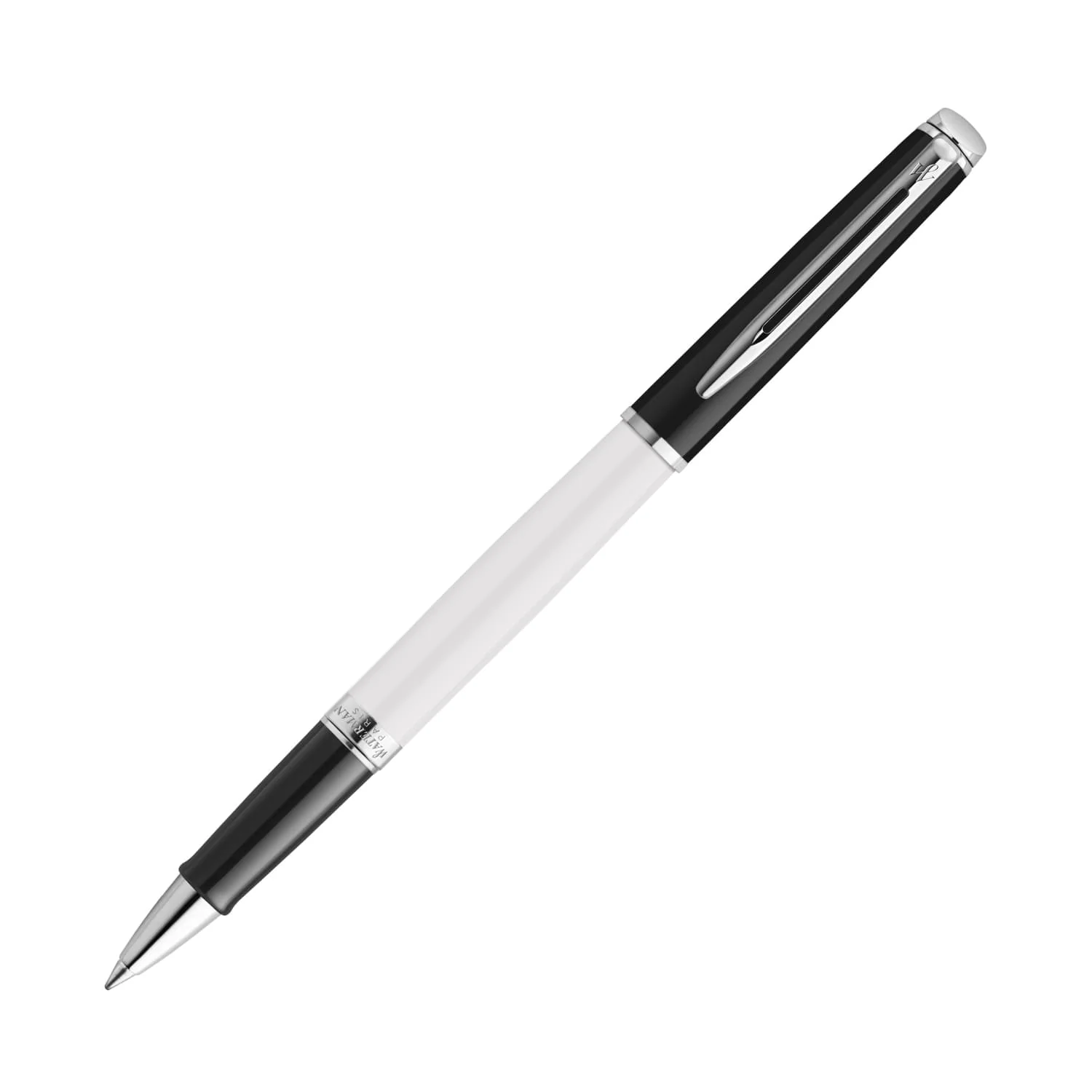 Waterman Hemisphere Color Blocking Rollerball Pen in Black and White Lacquer with Chrome Trim