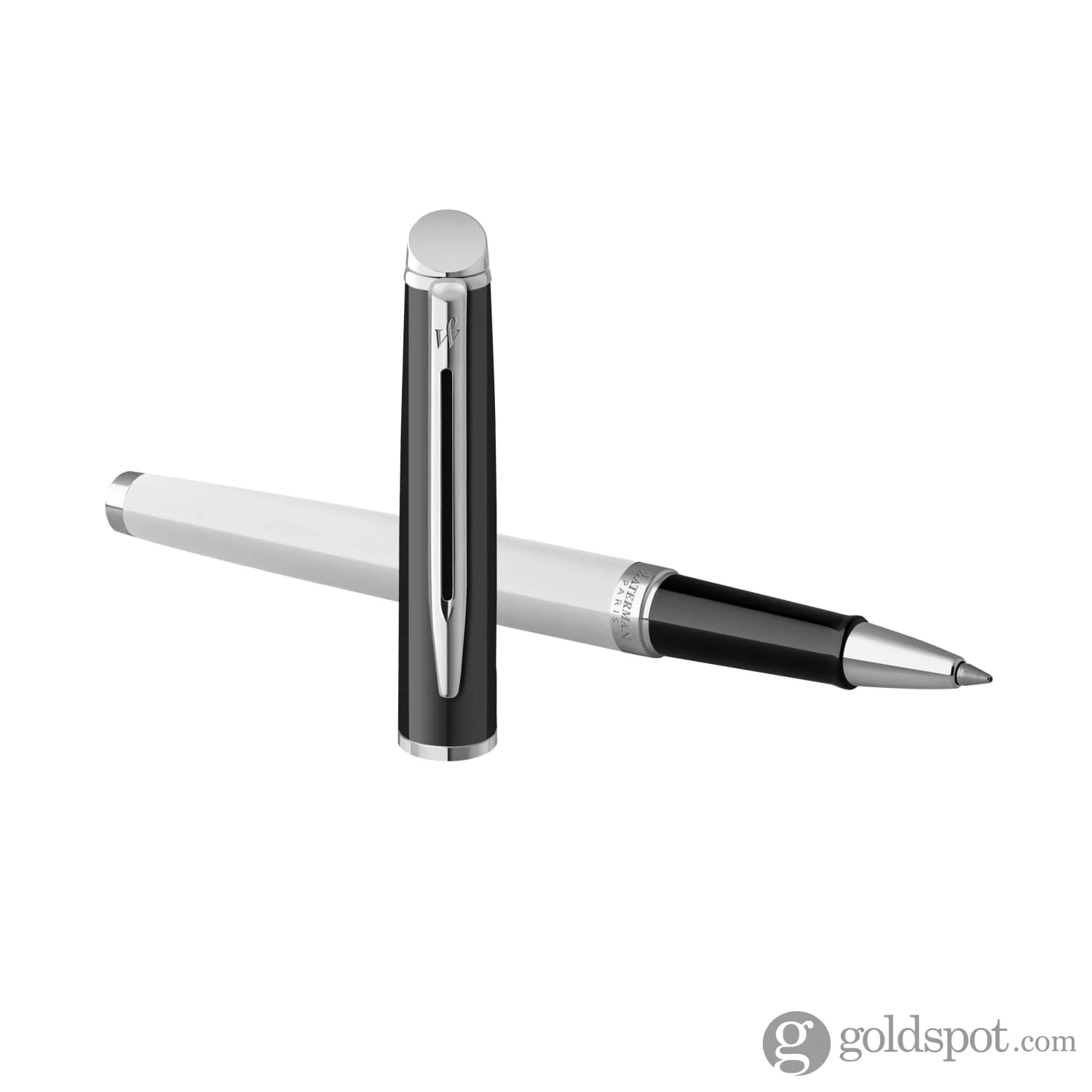 Waterman Hemisphere Color Blocking Rollerball Pen in Black and White Lacquer with Chrome Trim - Image 2