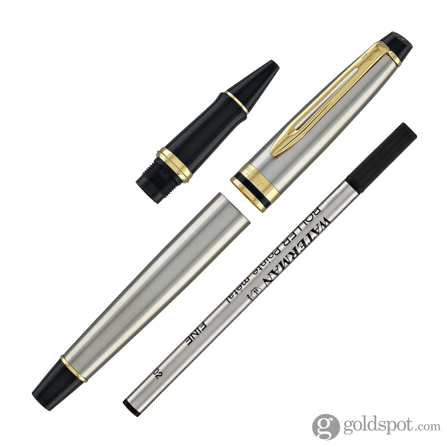 Waterman Expert Rollerball Pen in Stainless Steel with Gold Trim - Image 7