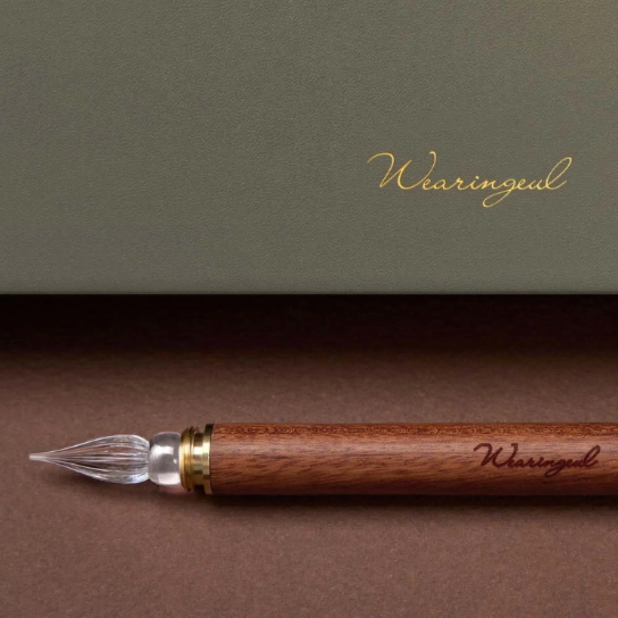 Wearingeul Modular Glass Pen in Transparent Glass Nib with Rosewood Handle - Image 3