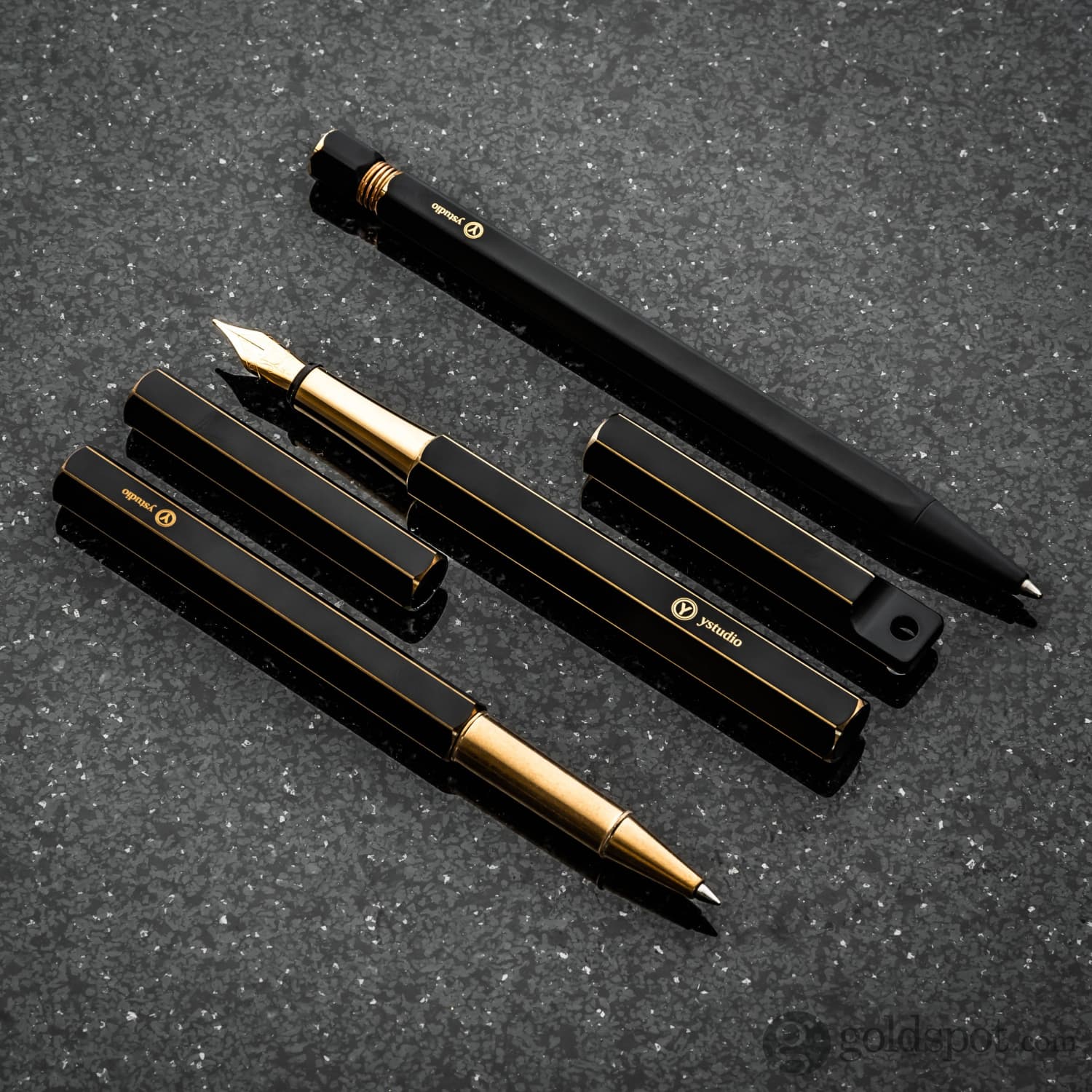 ystudio Brassing Rollerball Pen in Black - Image 6